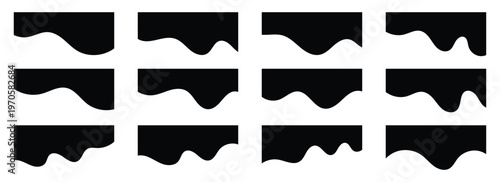 Abstract black wavy shape dividers icons set. Divider set suitable for banners, headers, backgrounds, decorative elements, website.  Isolated on white background. Eps10