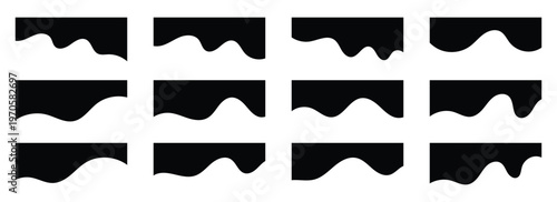A set of modern black wavy shape dividers for website headers and footers. Vector illustration of abstract curved separators isolated on white background. Eps10