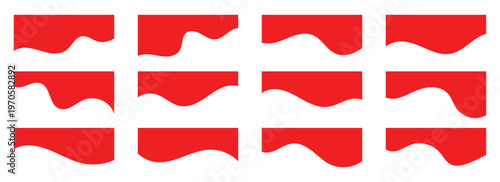 Minimalist red wavy dividers vector set. Elegant wave shapes for top and bottom page transitions. Smooth fluid wave shapes for professional layout dividers. Vector illustration.