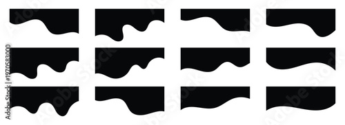 Geometric and organic separator headers black divider for graphic design template. Website border, web page divider shapes icon set isolated on white background. Divider Vector illustration.