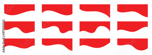 Geometric and organic separator headers red divider for graphic design template. Website border, web page divider shapes icon set isolated on white background. Divider Vector illustration.