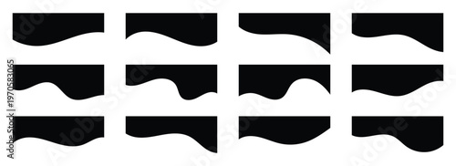 Geometric and organic separator headers black divider for graphic design template. Website border, web page divider shapes icon set isolated on white background. Divider Vector illustration.