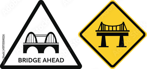 Bridge ahead road signs set