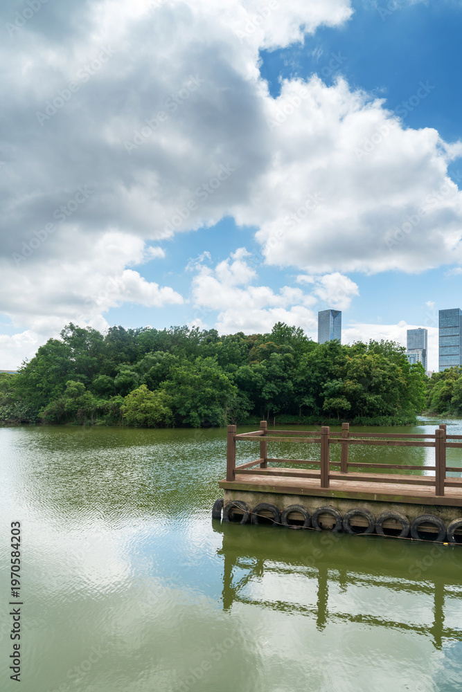 Fototapeta premium Lakeside modern office building in China