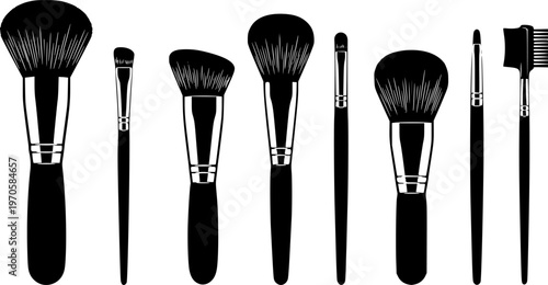 Monochrome makeup brush silhouette on white background
