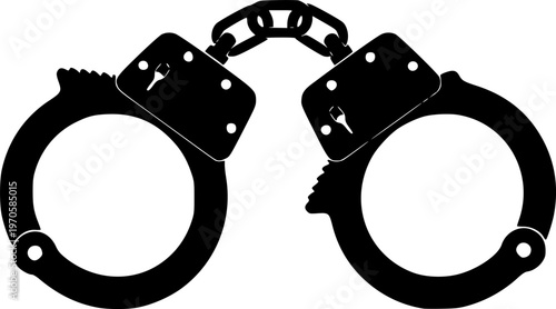Black silhouette of handcuffs on white background symbolizing law enforcement
