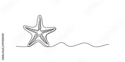 A single line drawing of a starfish resting on the ocean floor with a simple wavy line design Vector, illustration