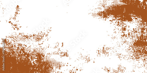 A vintage abstract grunge background features a textured brown rusty metal surface with aged paint splashes and a dirty macro pattern