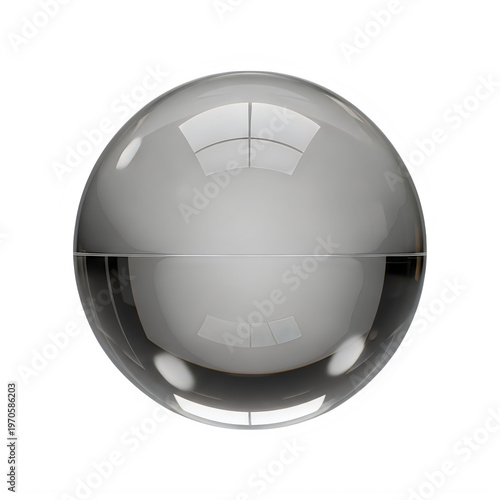 A perfectly smooth glass sphere featuring a distinct horizontal line running through the center of its transparent polished round surface isolated on transparent background
