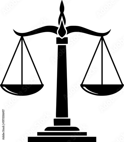 Balanced scales of justice silhouette on white background
