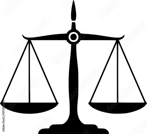Balanced scales of justice silhouette on white background
