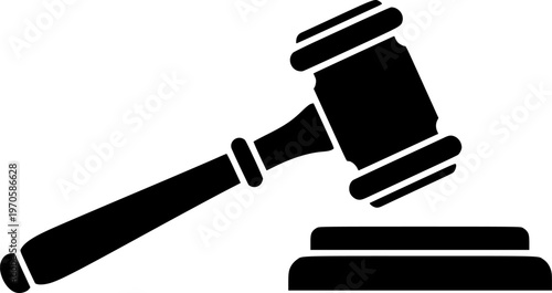 Black and white gavel icon symbolizing justice and law
