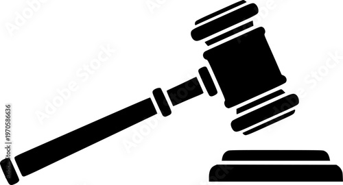 Black and white gavel icon symbolizing justice and law
