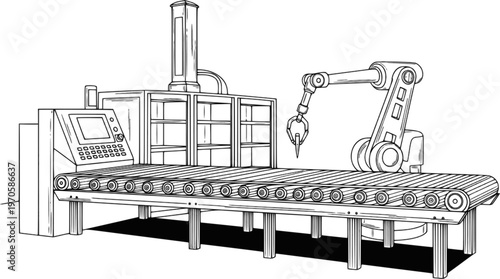Robotic arm icon depicting industrial automation technology and engineering
