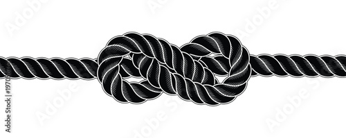 Rope knot vector black nautical cord twisted marine string detail graphic design.