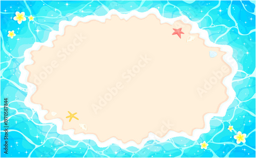 キラキラした波打ち際のフレーム_横