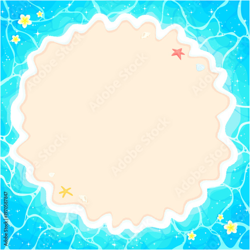 キラキラした波打ち際のフレーム_正方形