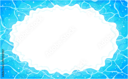 キラキラした波打ち際の透過フレーム_横