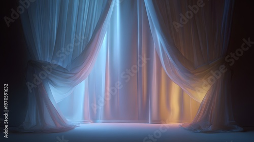 Soft Fabric Curtains Light Glow Interior Minimal Scene