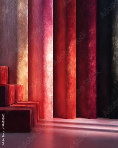 Red Curtains Stage Dramatic Light Minimal Theater Concept