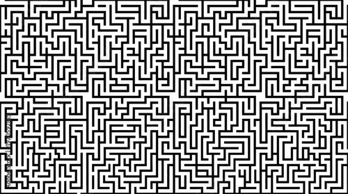 High-contrast black and white maze pattern background design.
