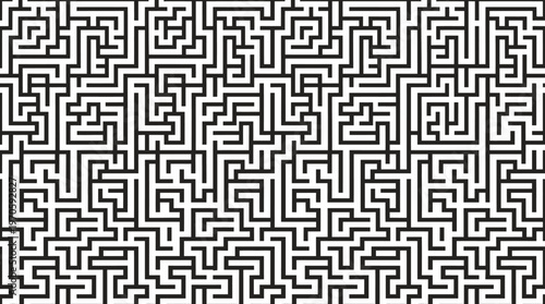 Black and white geometric maze pattern with interconnected paths.