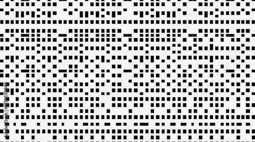 Black and white abstract pixel grid pattern with scattered squares.