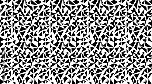 Black and white abstract scattered triangle geometric pattern.