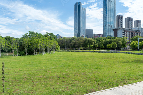 Photography city park with modern building background in shanghai