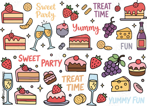 Dessert Party Sweet Celebration, Illustration Doodle Cartoon Collection