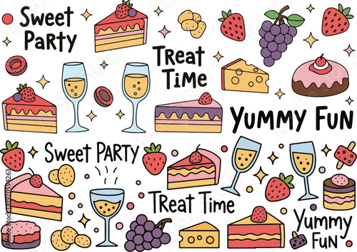 Dessert Party Sweet Celebration, Illustration Doodle Cartoon Collection