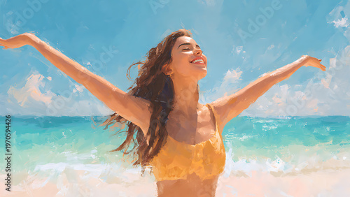 Freedom and Happiness on Tropical Summer Beach
