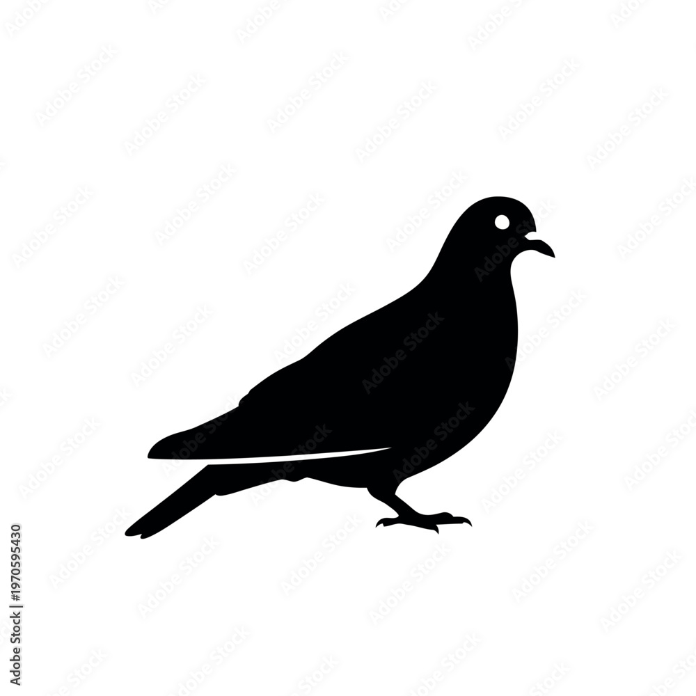 Fototapeta premium Black silhouette of a pigeon on a white background.