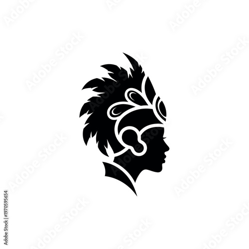 Obraz na plátně Elegant silhouette of a woman with an elaborate headdress.