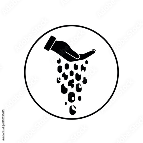 Hand pouring seeds icon for agriculture and growth.