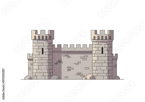 A grand stone castle wall with two watch towers and battlements, symbolizing strength and history