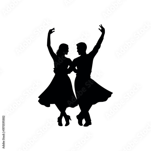 Silhouette of a dancing couple in elegant pose.