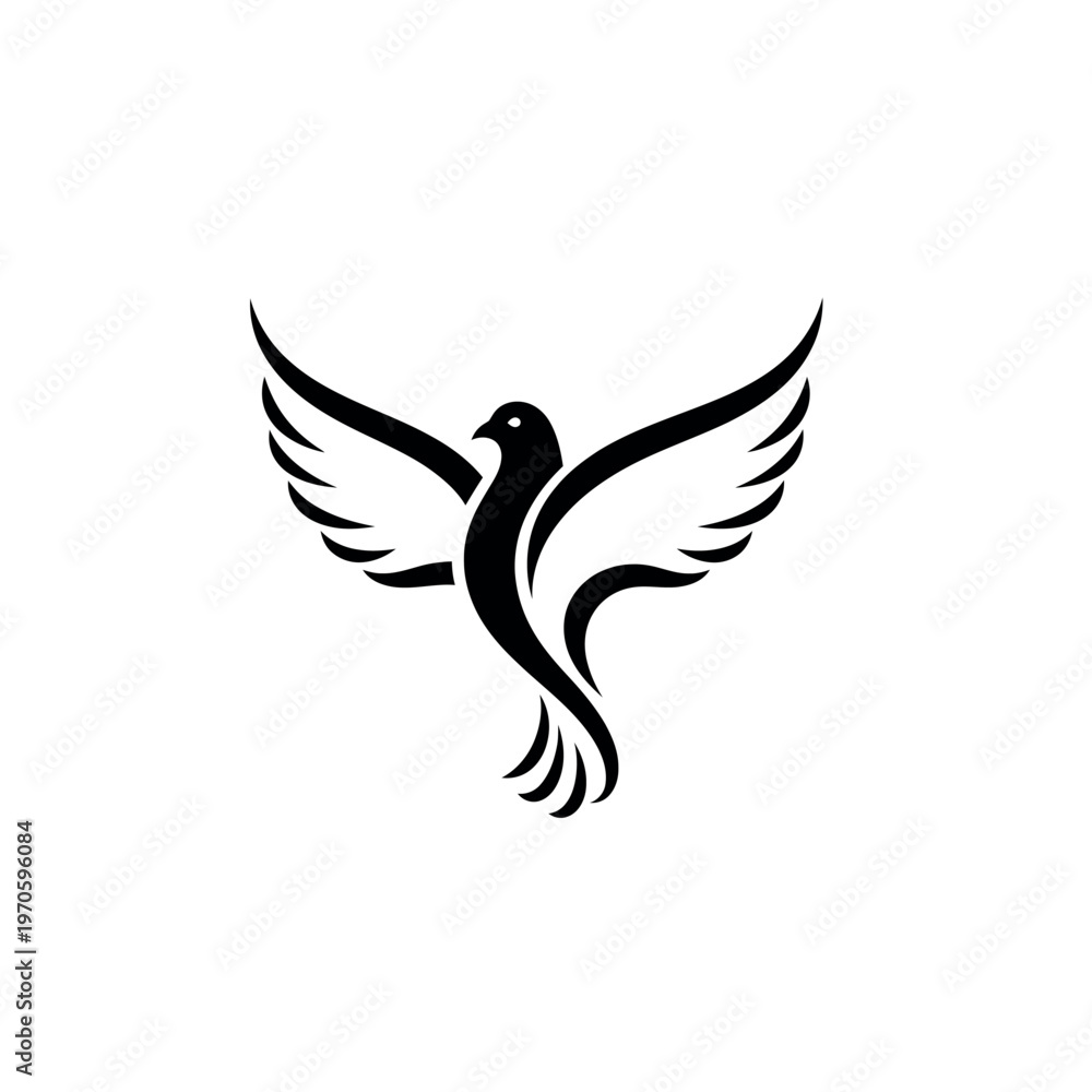 Obraz premium Stylized Black Dove Flying with Spread Wings.