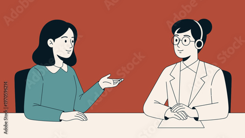 Two women in a meeting, one talking and gesturing, the other listening attentively