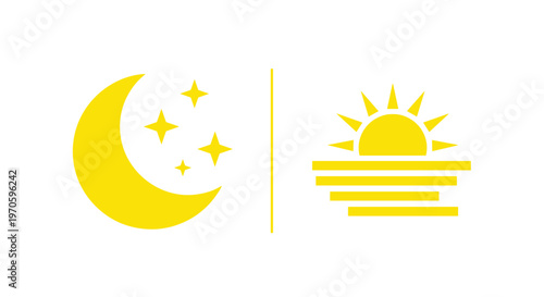 Minimalist line art moon stars and rising sun wellness vector icon set with calm blue lines