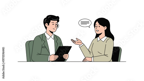 Job Interview: Woman Answering Questions, Man Taking Notes