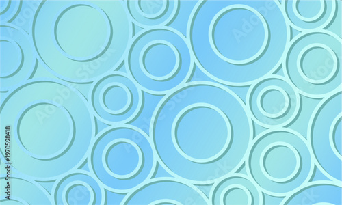 Modern blue background with layered 3D circular rings and embossed geometric bubble effects.