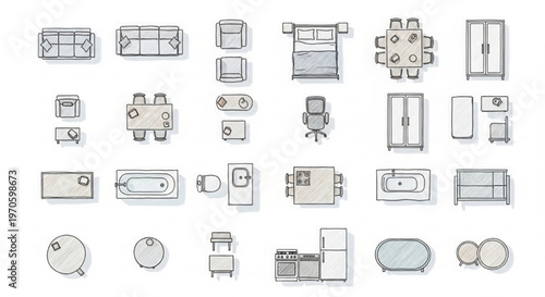 Furniture Plan Symbols Vector Outline Interior Top View Floor Layout Design Pack