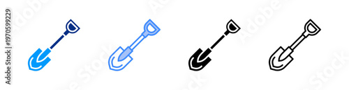 Shovel Multiple Style Icon Set Vector 