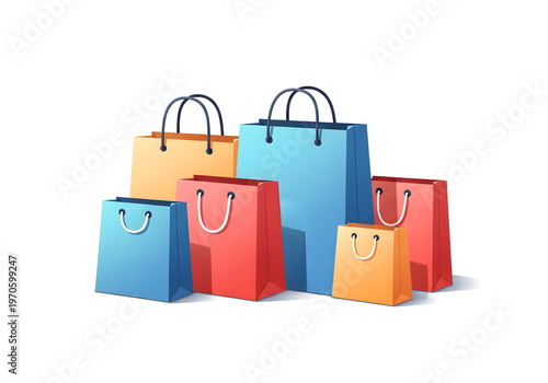 A collection of colorful shopping bags, symbolizing consumerism and retail therapy, ideal for e-commerce and marketing