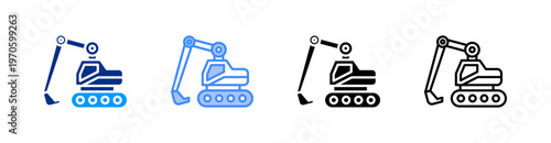 Backhoe Multiple Style Icon Set Vector 