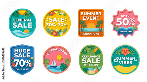 Summer Sale Badges A Vibrant Collection of Discount Stickers and Special Offers for Your Business Needs