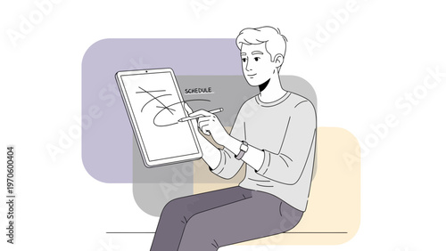 Man drawing on tablet, digital art, creative design, modern technology, illustration
