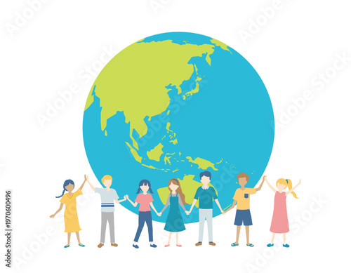 地球儀と手をつなぐ子どもたち