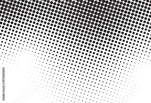 Black and white halftone dot gradient background with smooth diagonal fade pattern, perfect for comic style, print design, posters, and modern abstract visuals.
